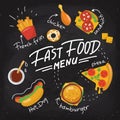 Vector chalkboard food poster with fast food elements Royalty Free Stock Photo