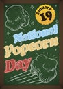 Chalkboard with Greeting and Label to Promote National Popcorn Day, Vector Illustration