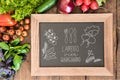 chalkboard with group of fresh vegetables Royalty Free Stock Photo