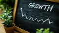 Chalkboard with growth chart and plants symbolizing progress. Royalty Free Stock Photo