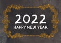 2022 Chalkboard Happy New Year in gold look with historical ornament