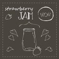 Chalkboard with jar of strawberry jam