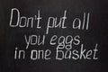 Chalkboard lettering Don`t put all your eggs in one basket. Business lettering Royalty Free Stock Photo