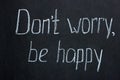 Chalkboard lettering don`t worry, be happy. Positive phrase