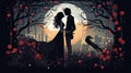 chalkboard love and romance couple in night illustration