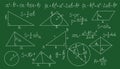 Chalkboard with math formula. Equations theory on board. Vector algebra and geometry theorem.