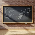 Chalkboard with Math and Rocket Drawing Royalty Free Stock Photo