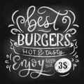 Chalkboard menu for fast food. Hand drawn chalk burgers menu wit