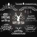 Chalkboard Merry Christmas Border Frames,Banner,Christmas Deer,Christmas Font Elements.Vector illustration