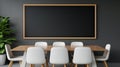 Chalkboard mockup hanging over conference table, ai generated Royalty Free Stock Photo