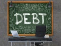 Chalkboard on the Office Wall with Debt Concept.