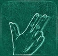 Chalkboard painting of a female human hand showing different gestures and symbols Royalty Free Stock Photo