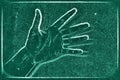 Chalkboard painting of a female human hand showing different gestures and symbols Royalty Free Stock Photo