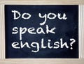 Chalkboard with the question Do you speak english Royalty Free Stock Photo