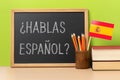 Chalkboard with the question hablas espanol?