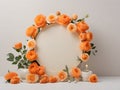 Chalkboard with round beige frame for writing messages with orange poppies and leaves