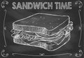Chalkboard Sandwich Time with Hand Drawn Sandwich Royalty Free Stock Photo