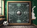 Chalkboard with scheme of football game. Team play and strategy Royalty Free Stock Photo