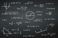 Chalkboard with science mathematics formulas Royalty Free Stock Photo