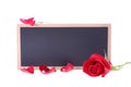 Chalkboard sign blank text message with red rose Royalty Free Stock Photo
