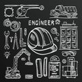 Chalkboard sketch Icons Engineer drawing style set. Vector illustration