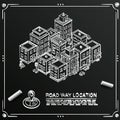 Chalkboard sketch Road in the cityscape Isometric, Drawing city location apartment, Vector background