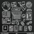 Chalkboard sketch work style set icon, 2. Vector illustration