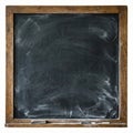 A deep slate-black chalkboard with a heavy, rustic oak wood frame Royalty Free Stock Photo