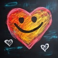 Chalkboard Smiles: Hand-Drawn Heart with Joy. Generative Ai Royalty Free Stock Photo