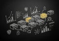 Chalkboard-style illustration depicting a blockchain concept Royalty Free Stock Photo