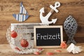 Chalkboard With Summer Decoration, Freizeit Means Leisure Time Royalty Free Stock Photo
