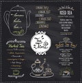Chalkboard tea time menu list designs set for cafe or restaurant