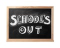 Chalkboard with text School`s Out isolated on white. Summer holidays Royalty Free Stock Photo