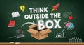 Chalkboard with Think Outside the Box Text and Creative Icons Royalty Free Stock Photo