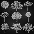 Chalkboard Valentine`s Day Tree Silhouettes with Heart Shaped Leaves