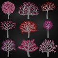 Chalkboard Valentine`s Day Tree Silhouettes with Heart Shaped Leaves