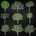 Chalkboard Valentine`s Day Tree Silhouettes with Heart Shaped Leaves