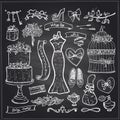 Chalkboard wedding bridal elements set.