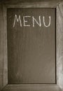 Chalkboard with wooden frame for restaurant with written text menu layout template background Royalty Free Stock Photo