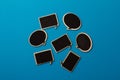 Chalkboard wooden speech bubbles on light blue background Royalty Free Stock Photo