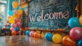 A chalkboard with the word welcome written on it, Concept back to school Royalty Free Stock Photo