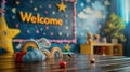 A chalkboard with the word welcome written on it, Concept back to school Royalty Free Stock Photo