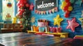 A chalkboard with the word welcome written on it, Concept back to school Royalty Free Stock Photo