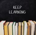 Chalkboard with the words keep learning written on it Royalty Free Stock Photo
