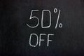 Chalkboard writing 50% OFF. The amount of the discount is indicated