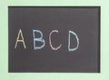 Chalkboard written A B C D