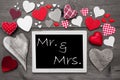 Chalkbord With Many Red Hearts, Mr And Mrs