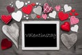 Chalkbord With Many Red Hearts, Valentinstag Mean Valentines Day