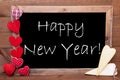 Chalkbord, Red And Yellow Hearts, Text Happy New Year