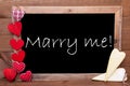 Chalkbord, Red And Yellow Hearts, Text Marry Me